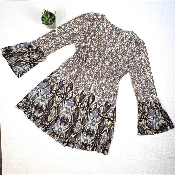 Sanctuary Silk Ikat Pattern Bell Sleeve Dress M - Picture 5 of 7